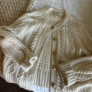 J Crew Lady button down chunky cable knit cardigan in cream